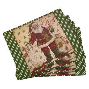 Set Of 4 Santas List Christmas Placemats With Cork Backing 16x12 Holiday Table